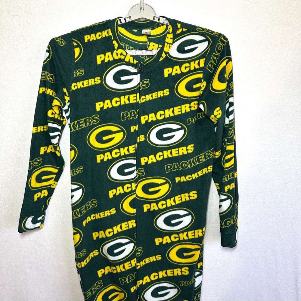 Green Bay Packers Fleece One Piece Pajamas Loungewear Adult M NFL Sports Pockets